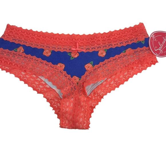 Splendies Orange Rose Lace Trim Cheeky Panty Womens Size Small - Picture 5 of 6